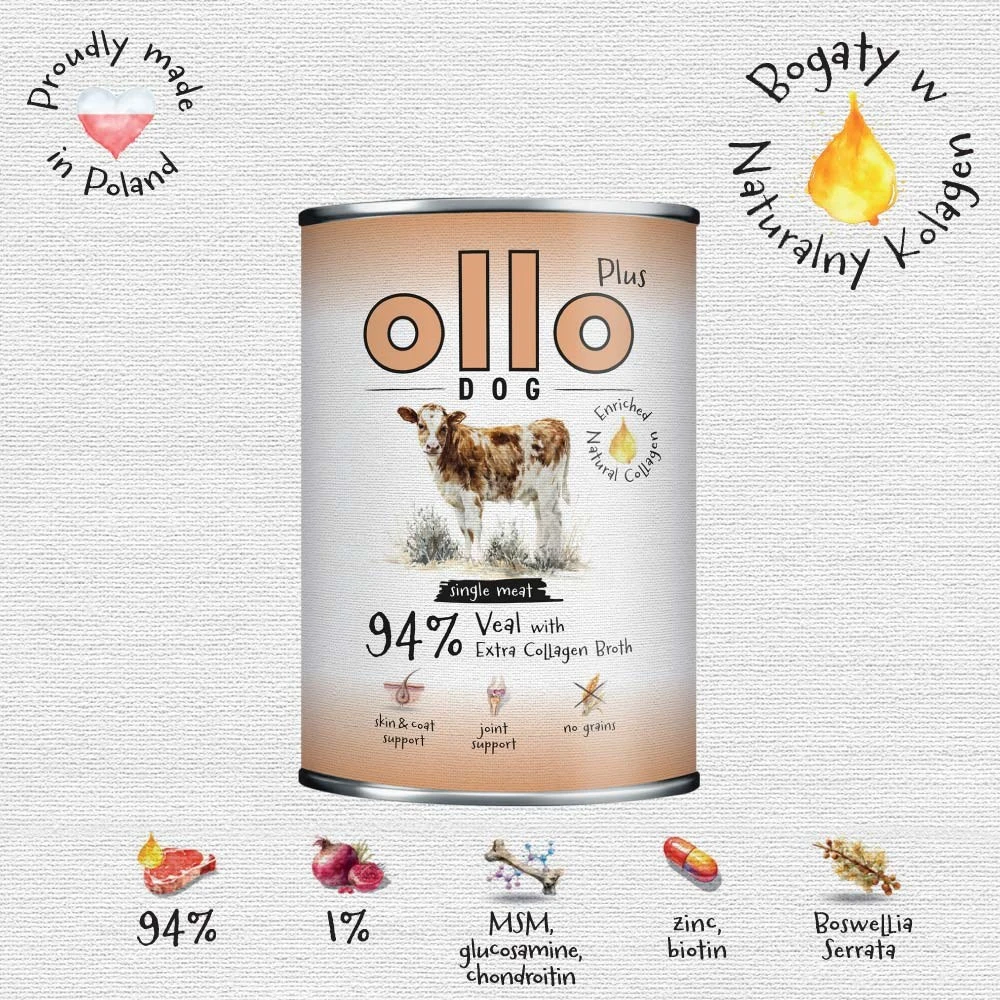 OLLO Plus Collagen Mono Veal – drėgnas ėdalas šunims – 800g