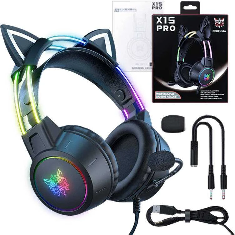 ONIKUMA X15 PRO žaidimų ausinės Cat (juoda)
