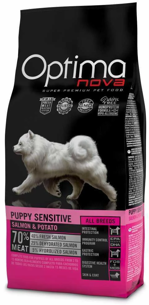 Šunų maistas - Optimanova Puppy Sensitive su lašiša ir bulvėmis 2kg Be glitimo