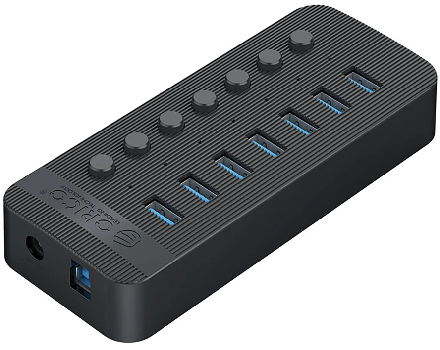 „Orico CT2U3-7AB“ 7x USB-A 3.0 šakotuvas su jungikliais – juodos spalvos