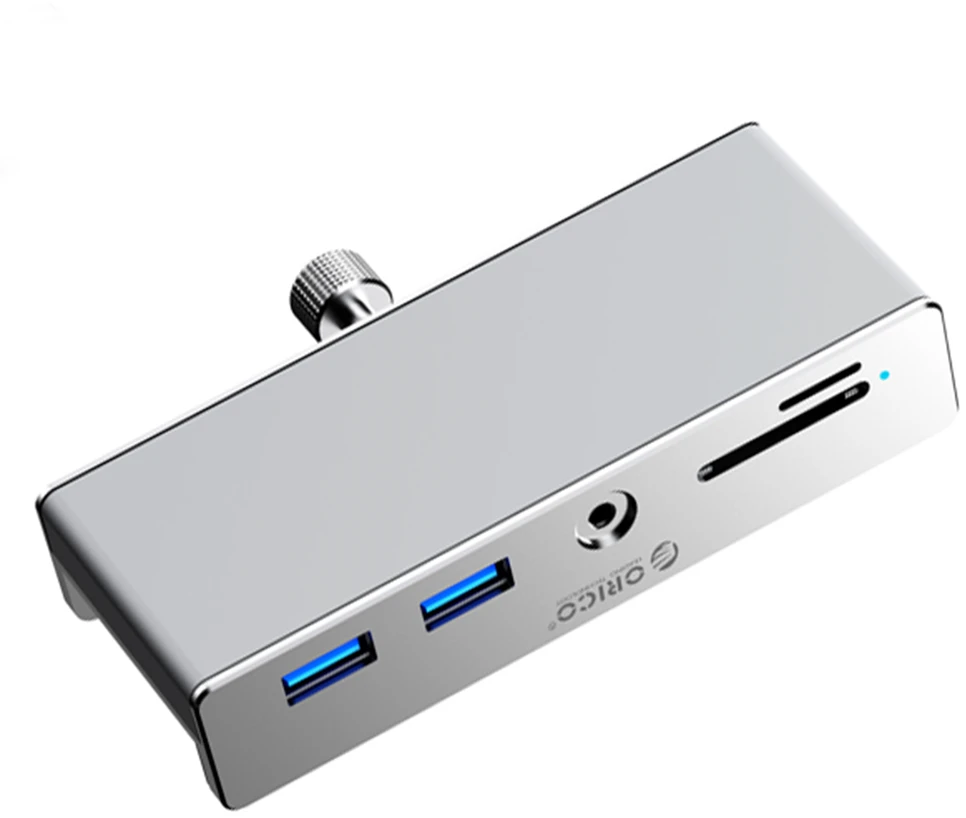 „Orico MH5PMM“ spaustuku montuojamas šakotuvas USB-C / 2x USB-A 3.0, + SD&TF + 3,5 mm garso jungtis – juodos spalvos