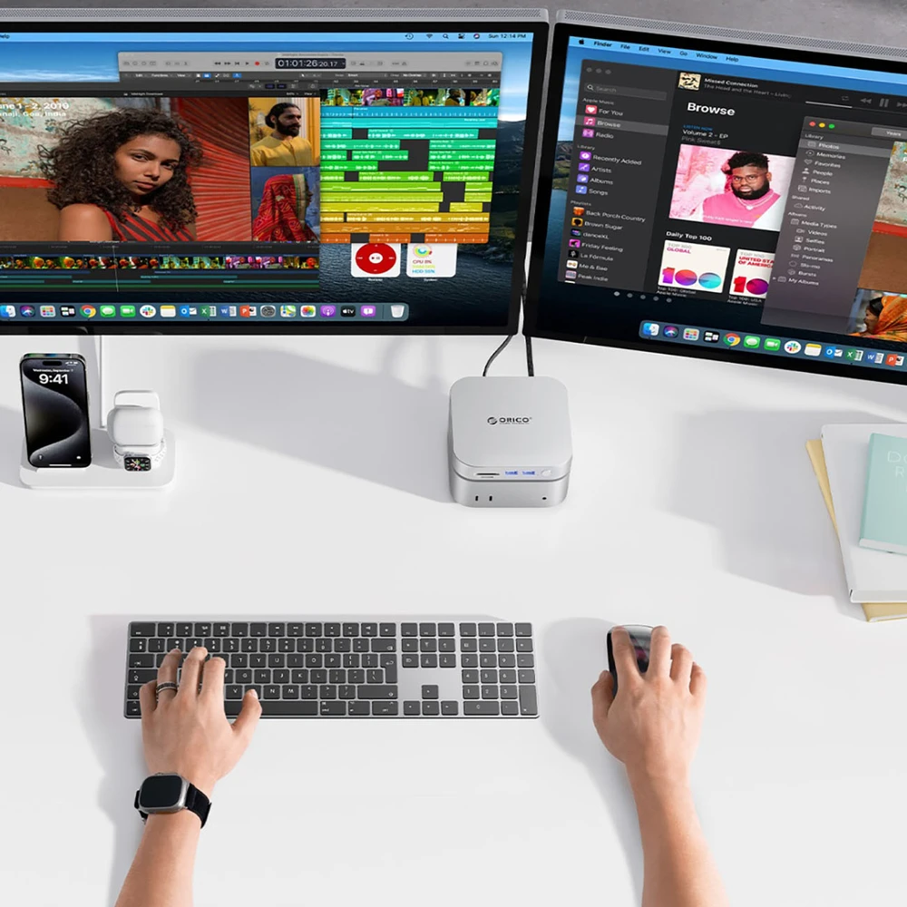 „Orico MiniLink 9-in-1“ prijungimo stotelė su M.2 SSD kietojo disko lizdu – „Sidabrinis“