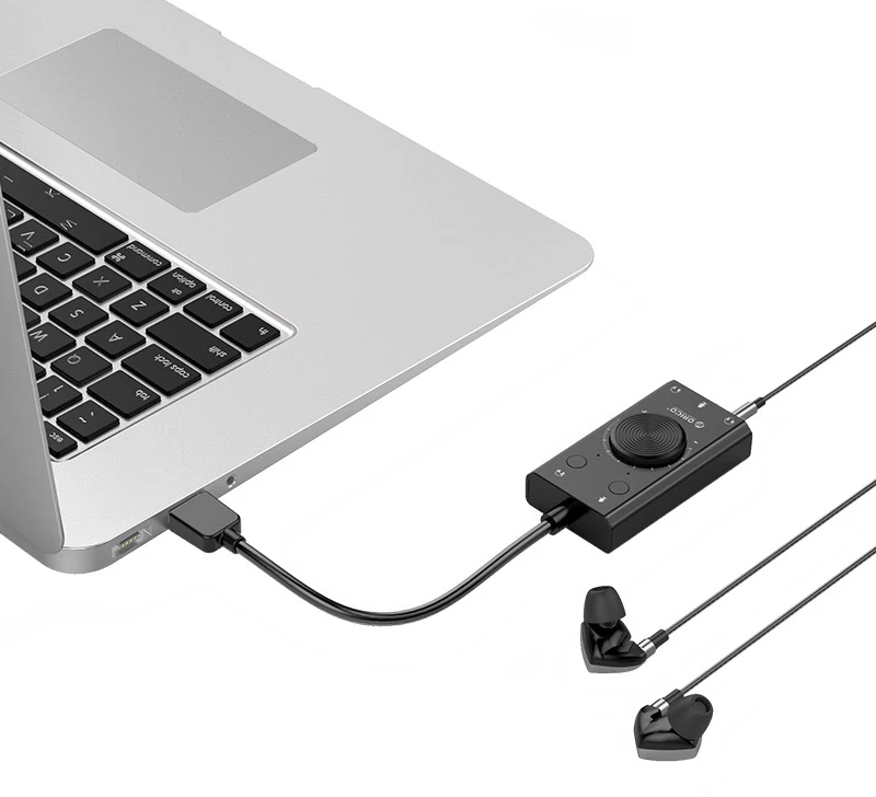 „Orico SC2“ išorinė daugiafunkcinė garso plokštė su USB-A jungtimi – juodos spalvos