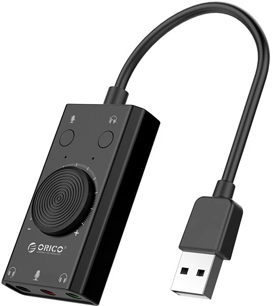 „Orico SC2“ išorinė daugiafunkcinė garso plokštė su USB-A jungtimi – juodos spalvos