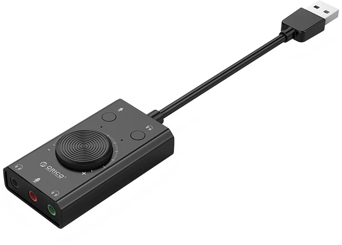 „Orico SC2“ išorinė daugiafunkcinė garso plokštė su USB-A jungtimi – juodos spalvos