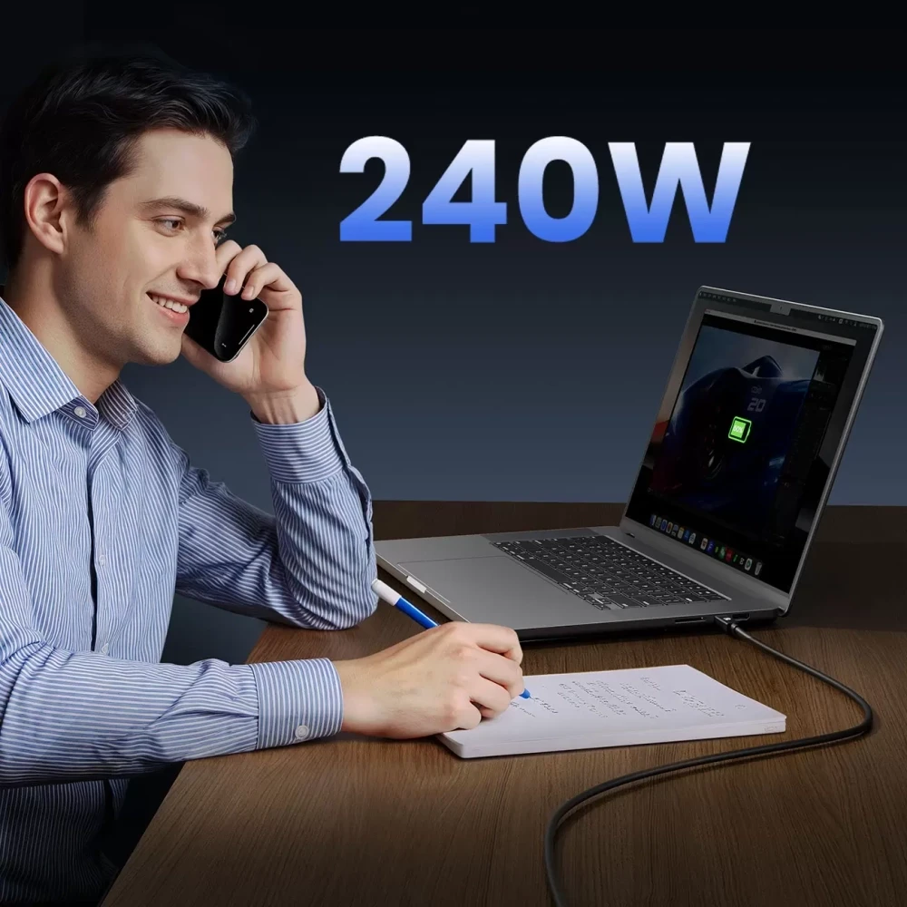 Kabelis Orico USB4 kompatybilny su Thunderbolt 5 80Gbps 240W USB-C do USB-C 1,5m - juoda