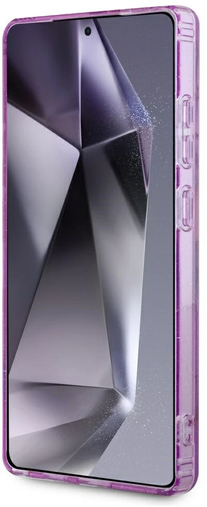 Dėklas Guess Glitter Flowers Triangle Mygtukai MagSafe for Samsung Galaxy S25 Ultra violetinė
