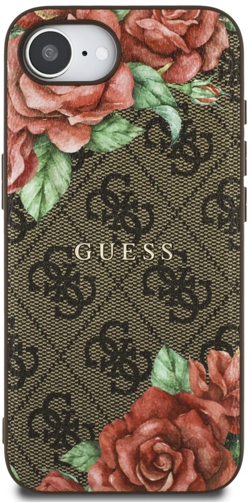 Guess 4G Flowers Print MagSafe dėklas iPhone 16e - ruda