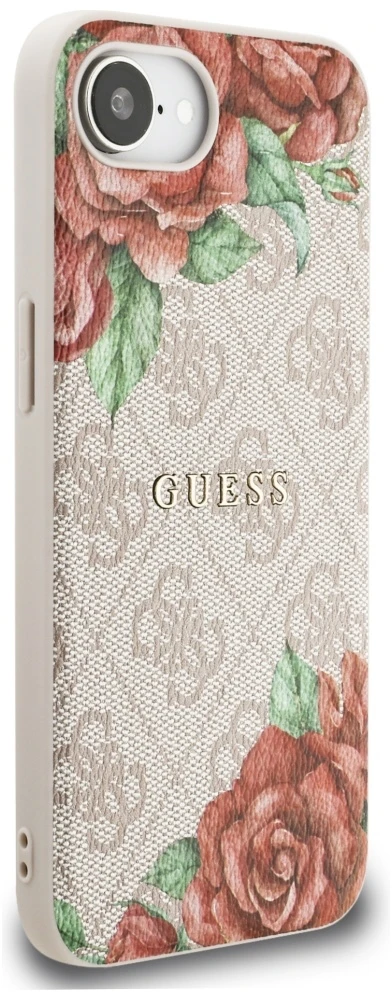 Guess 4G Flowers Print MagSafe iPhone 16e Dėklas - Rožinė