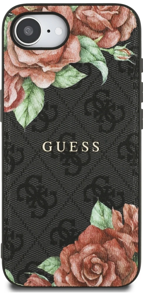 Guess 4G Flowers Print MagSafe dėklas iPhone 16e - juodas