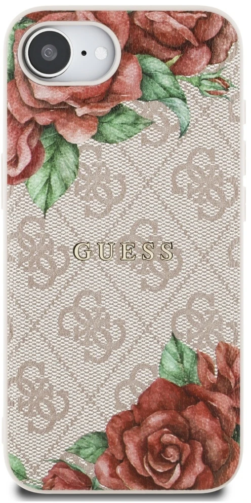 Guess 4G Flowers Print MagSafe iPhone 16e Dėklas - Rožinė