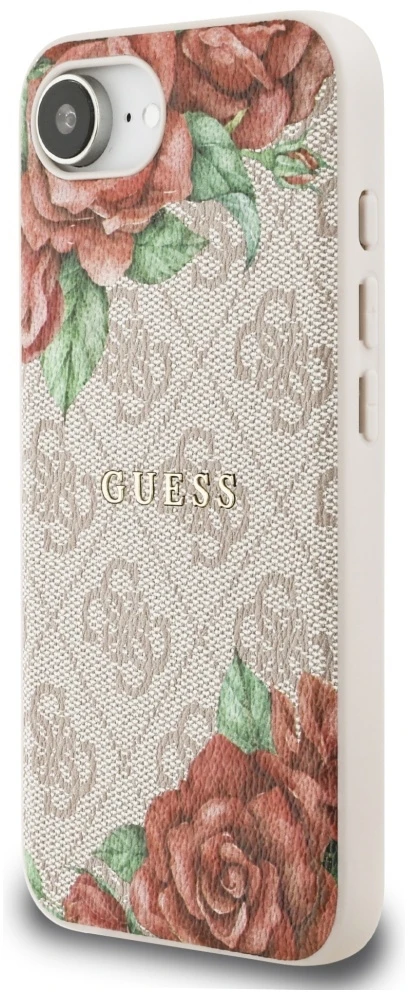 Guess 4G Flowers Print MagSafe iPhone 16e Dėklas - Rožinė