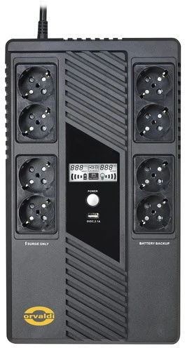 ORVALDI UPS AM-1000LCD USB 8xSchuko lizdai 4 atsarginės kopijos/4 viršįtampių apsaugos baterijos 3 min. USB RJ45
