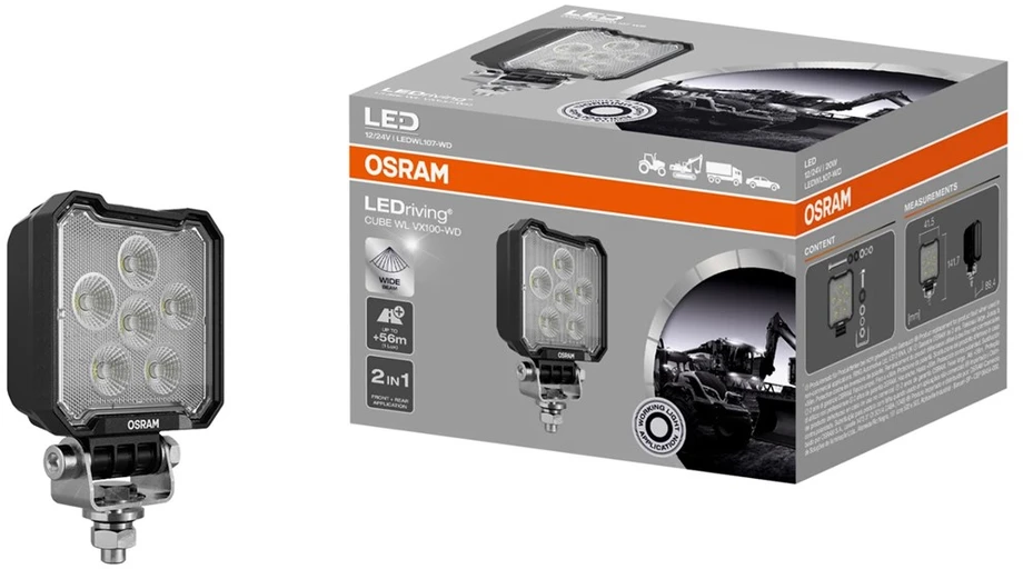 Osram LEDriving® WL VX100-WD, kubinis žibintas, 56m ilgas šviesos srautas, 12/24V 20W 2000lm
