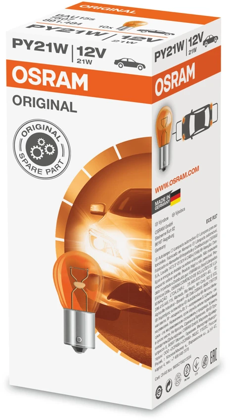 OSRAM Automobilinė lemputė 21W 12V BAU15S (geltona) 1vnt