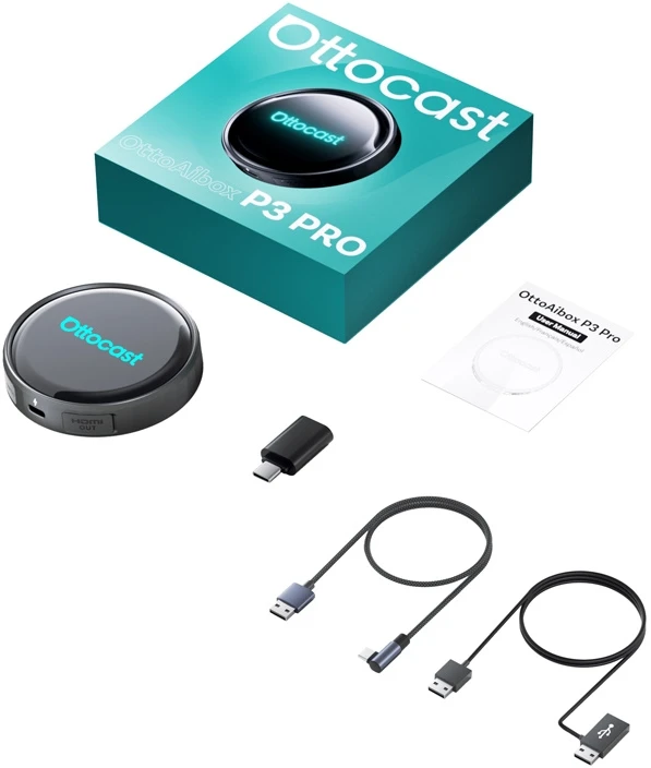Ottocast P3 Pro adapterio pilnas rinkinys