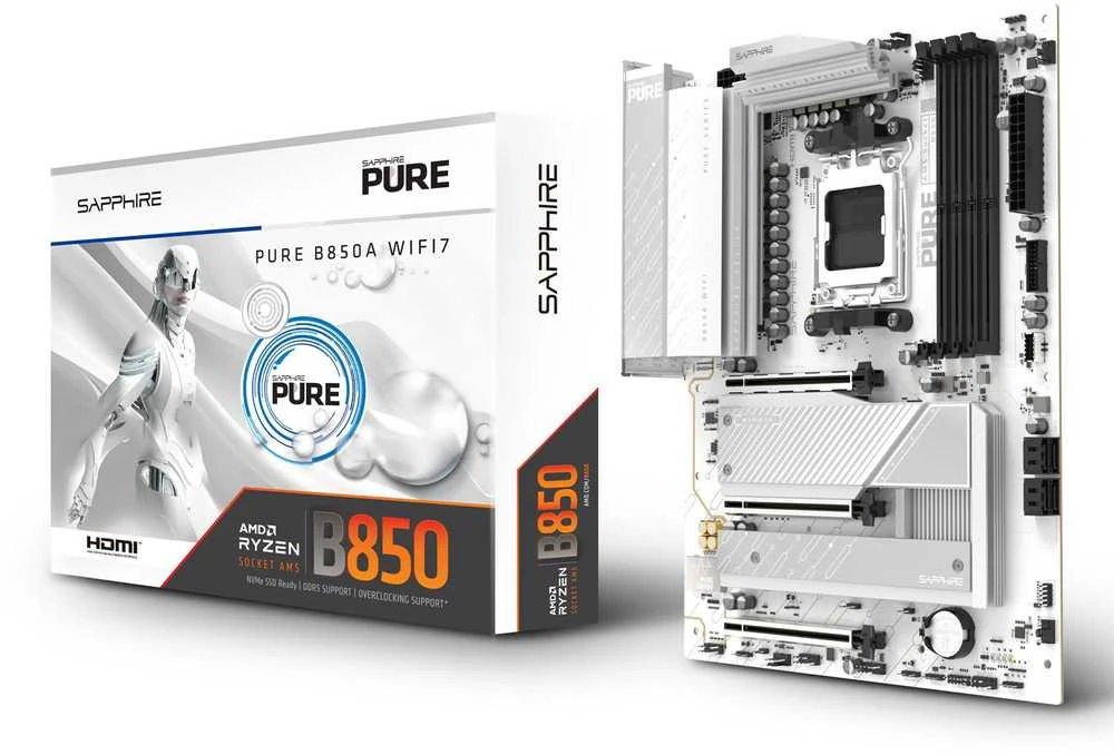 Sapphire PURE B850A WIFI 7 AMD B850 Socket AM5 ATX pagrindinė plokštė
