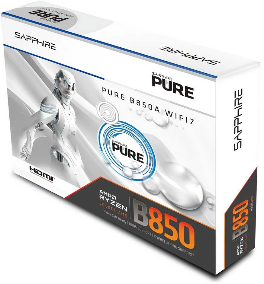 Sapphire PURE B850A WIFI 7 AMD B850 Socket AM5 ATX pagrindinė plokštė