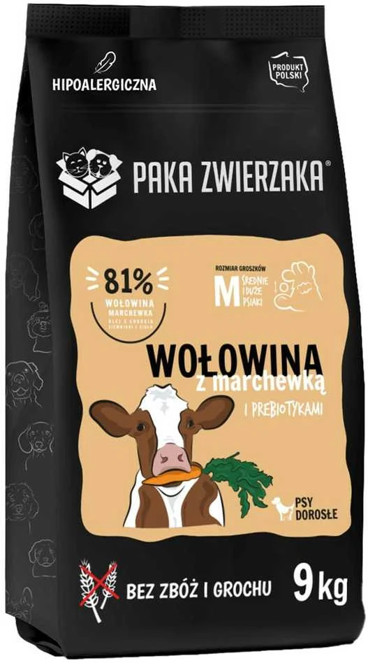 PAKA ZWIERZAKA jautiena su morkomis M - sausas šunų ėdalas - 9kg