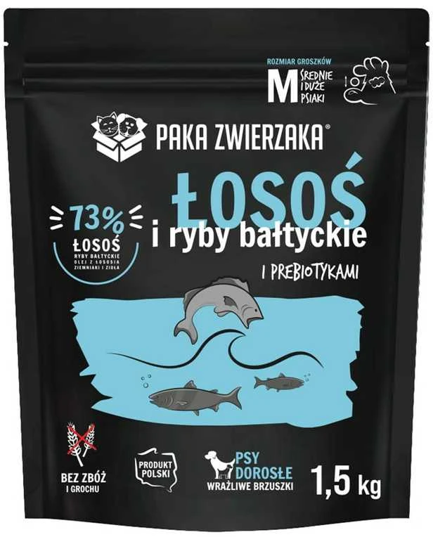 PAKA ZWIERZAKA lašiša su Baltijos žuvimi M - sausas šunų ėdalas - 1,5kg