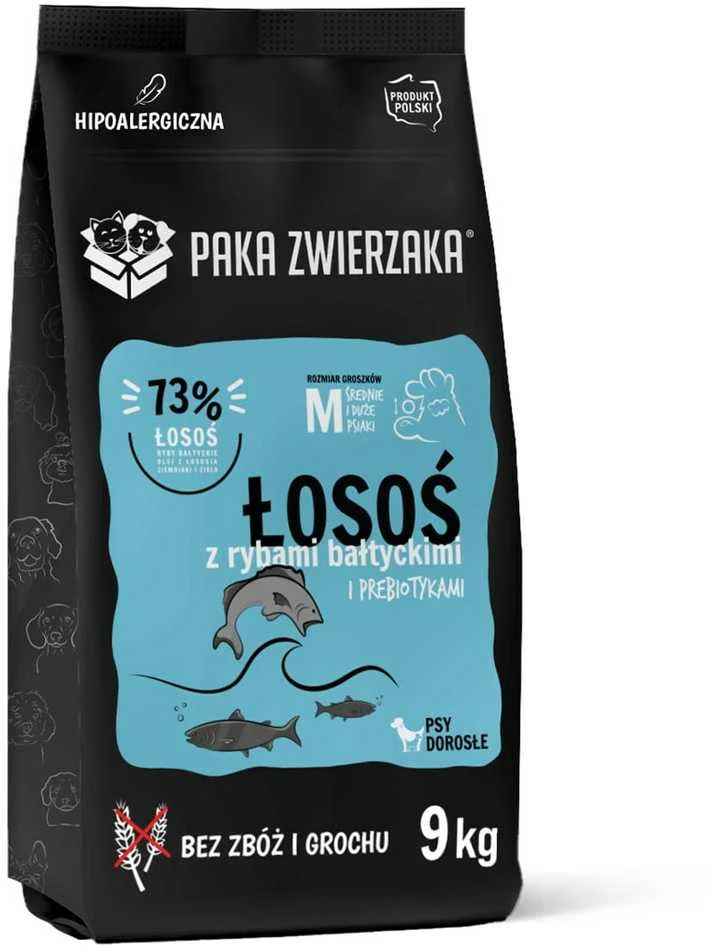 PAKA ZWIERZAKA lašiša su Baltijos žuvimi M - sausas šunų maistas - 9kg