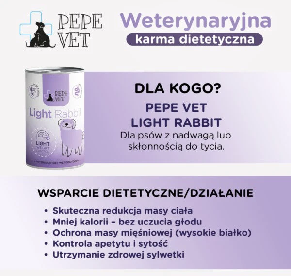 PAKA ZWIERZAKA Pepe Vet Light triušiena – drėgnas ėdalas šunims – 400g
