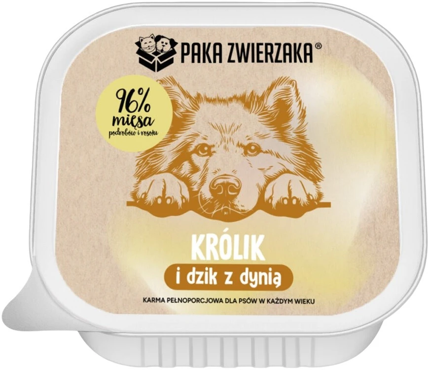 PAKA ZWIERZAKA triušiena and boar with pumpkin – drėgnas ėdalas šunims – 150g