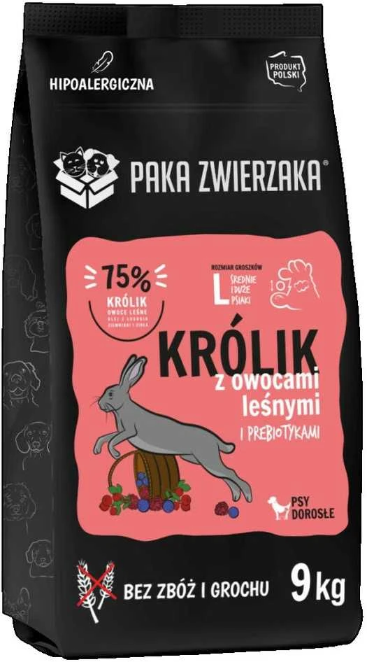 Šunų maistas - PAKA ZWIERZAKA Triušis su Miško Uogomis Sausas Maistas L 9kg