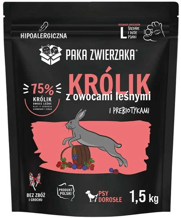 Šunų maistas - PAKA ZWIERZAKA Triušis su miško uogomis sausas maistas L 1,5kg