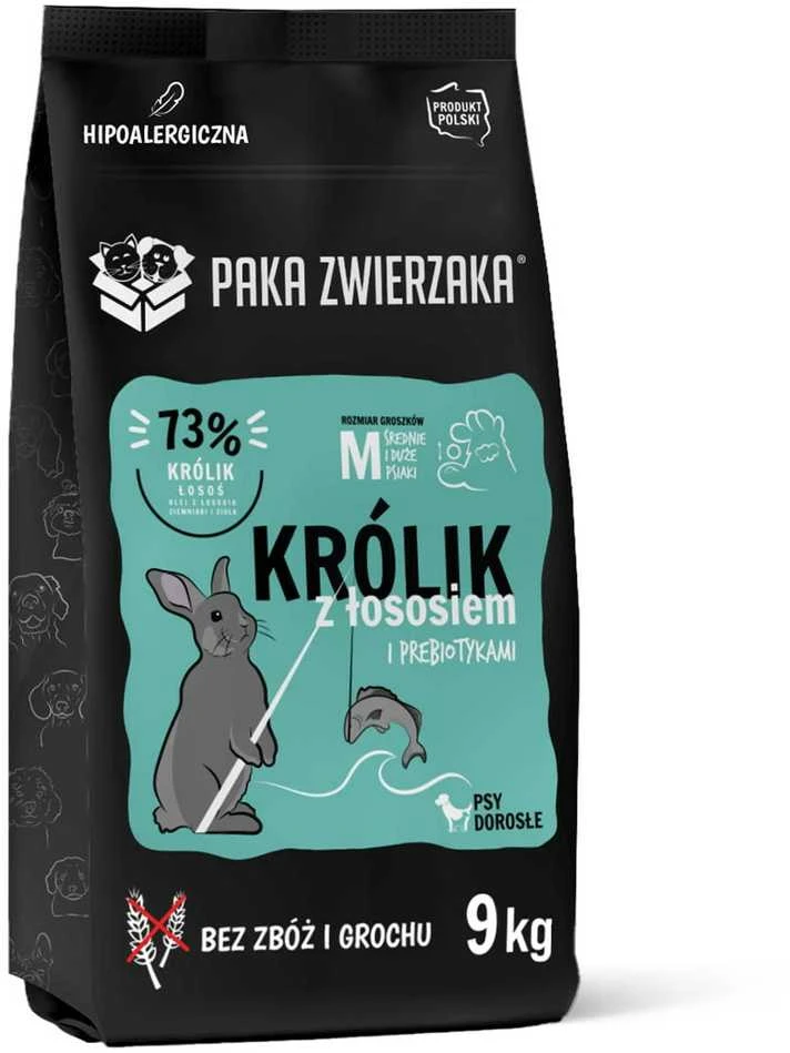 PAKA ZWIERZAKA triušiena with lašiša M - dry dog food - 9kg
