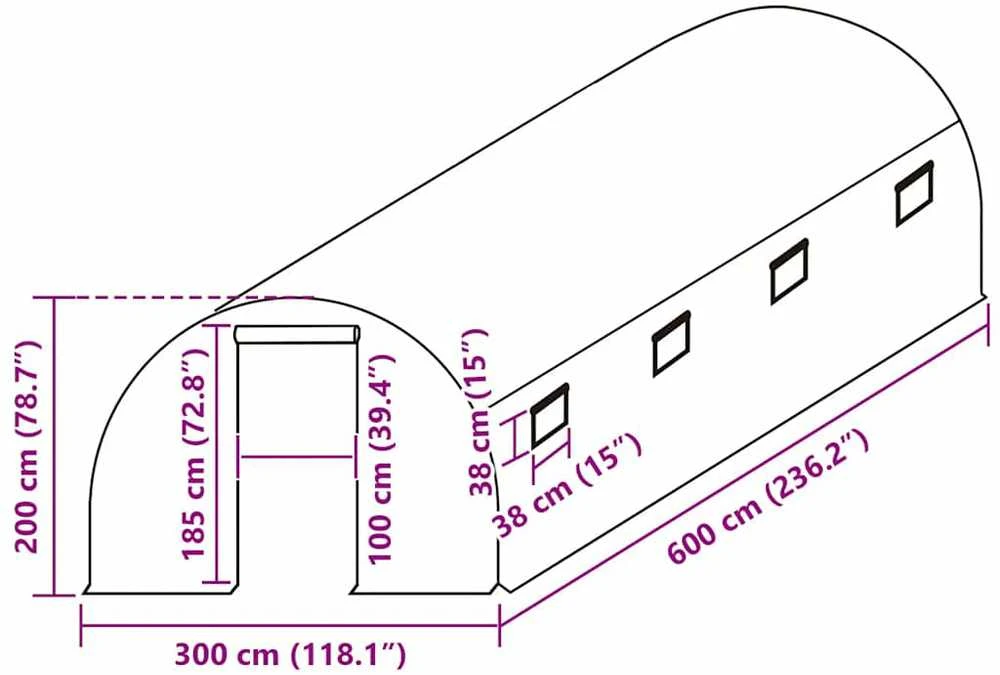 Pakaitinis šiltnamio apdangalas (18m²), žalias, 300x600x200cm