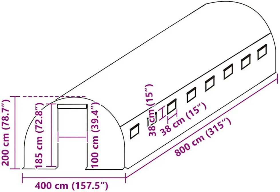 Pakaitinis šiltnamio apdangalas (32m²), žalias, 400x800x200cm