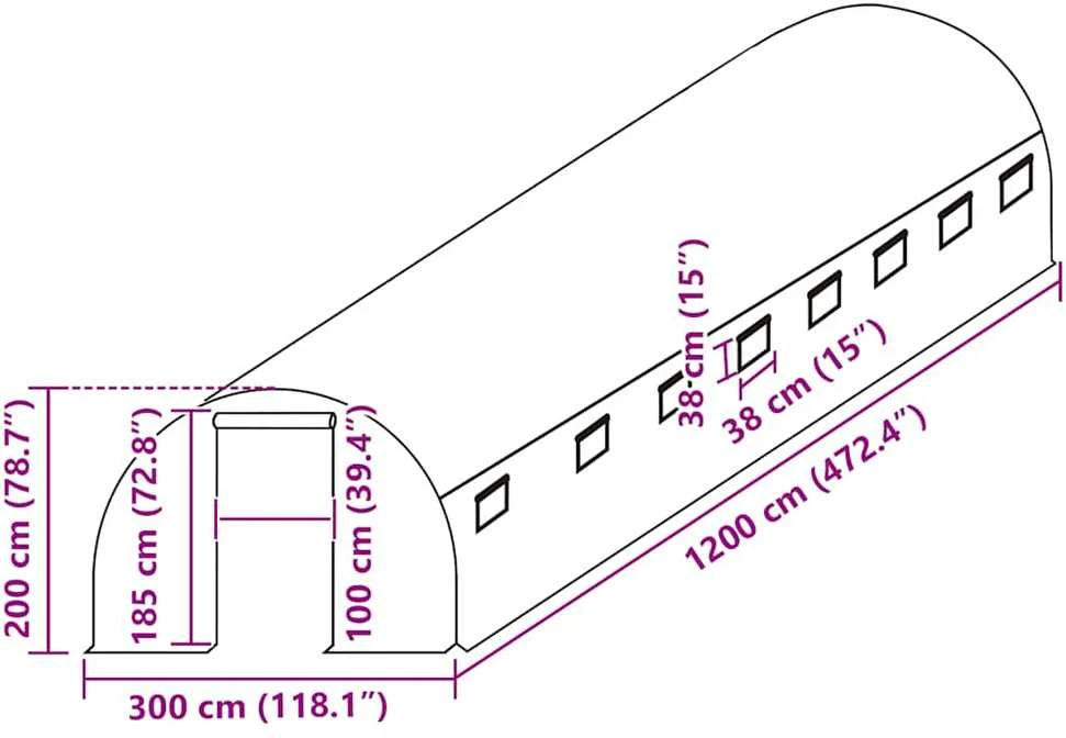 Pakaitinis šiltnamio apdangalas (36m²), žalias, 300x1200x200cm