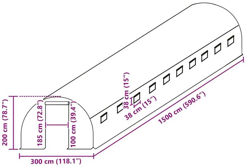 Pakaitinis šiltnamio apdangalas (45m²), žalias, 300x1500x200cm