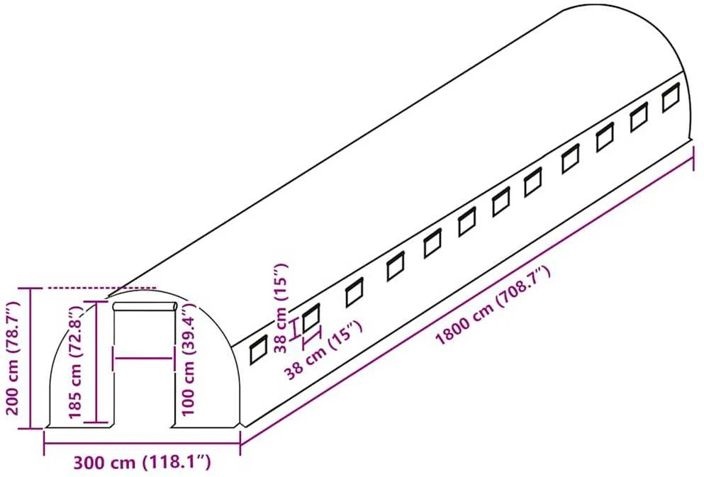Pakaitinis šiltnamio apdangalas (54m²), žalias, 300x1800x200cm