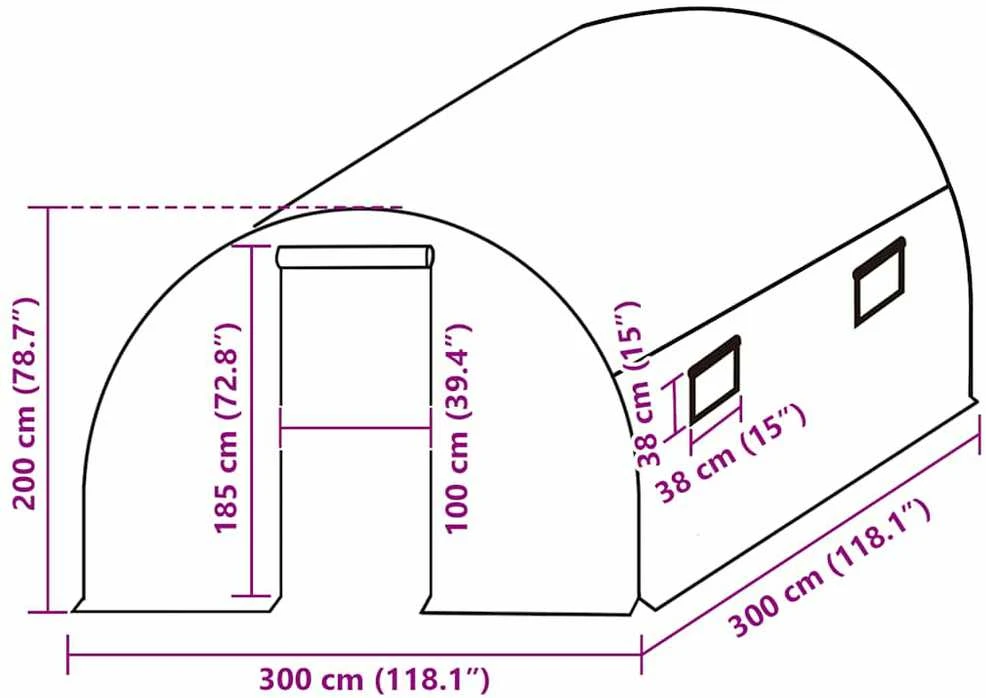 Pakaitinis šiltnamio apdangalas (9m²), skaidrus, 3x3x2m