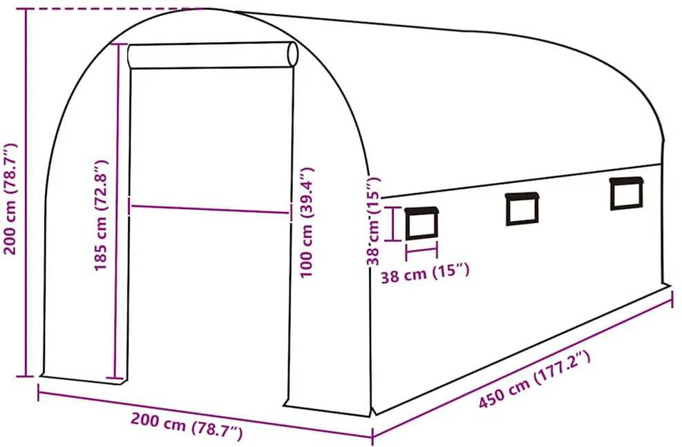 Pakaitinis šiltnamio apdangalas (9m²), žalias, 200x450x200cm