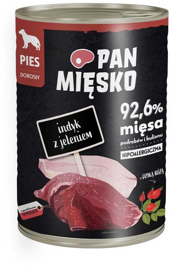 PAN MIĘSKO Kalakutas su elniena – šlapias pašaras šunims – 400g