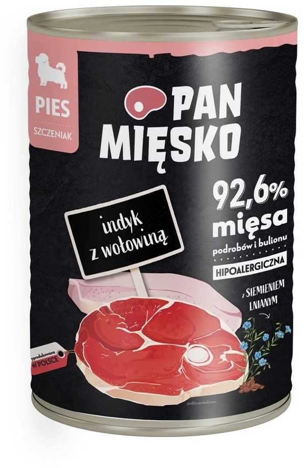PAN MIĘSKO Kalakutas su jautiena – šlapias pašaras šunims – 400g