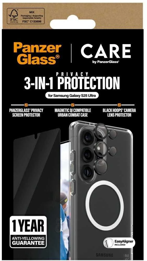 Panzer Glass Apsauginis rinkinys CARE by PanzerGlass Flagship 3in1 dėklas+apsauginis stiklas su privatumo filtru+kameros apsauga Samsung Galaxy S25 Ultra