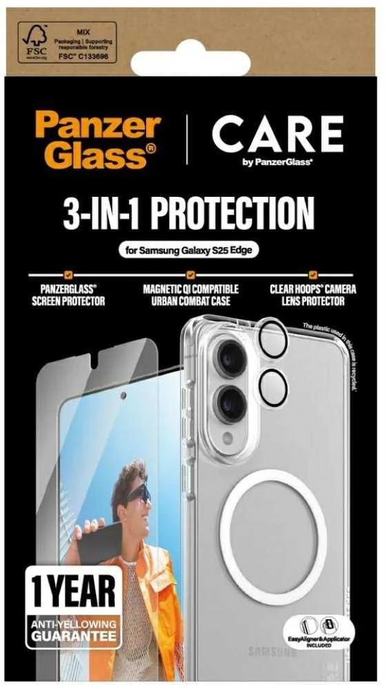 Panzer Glass Apsauginis rinkinys CARE by PanzerGlass Flagship 3in1 Dėklas+Apsauginis stiklas+Kameros lešio apsauga skirta Samsung Galaxy S25 Edge
