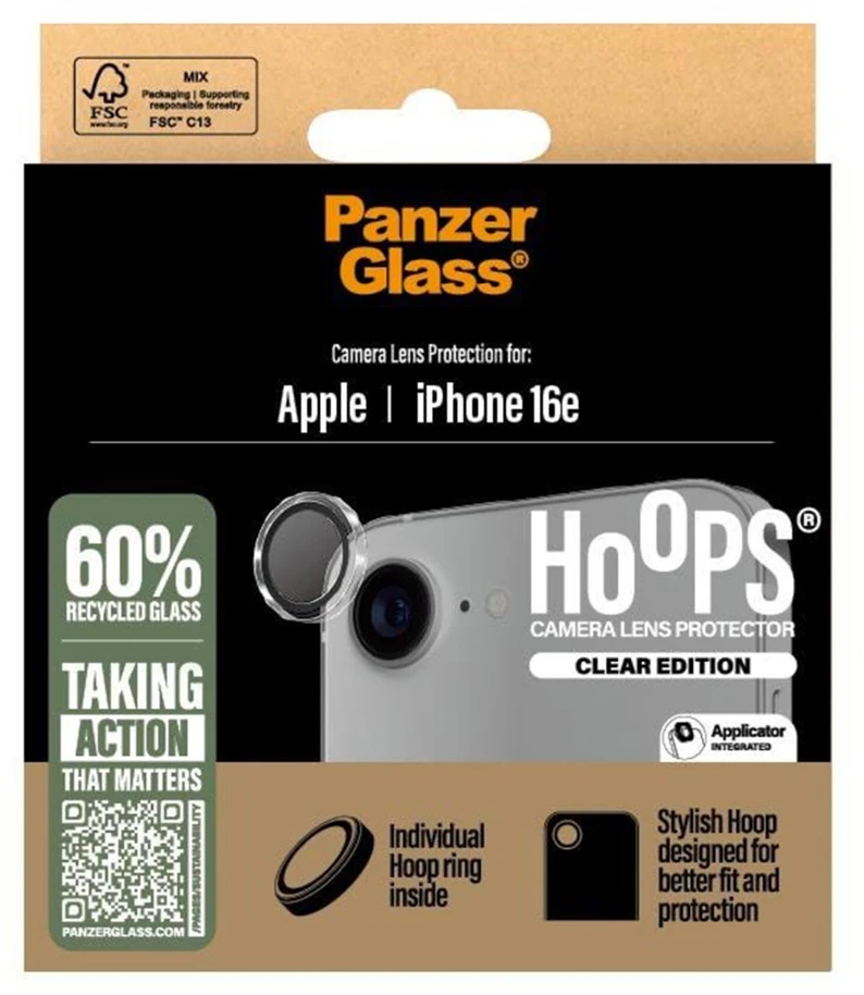 Panzer Glass PanzerGlass Hoops Optic Rings kameros apsauga, skirta iPhone 17e / 16e – skaidri