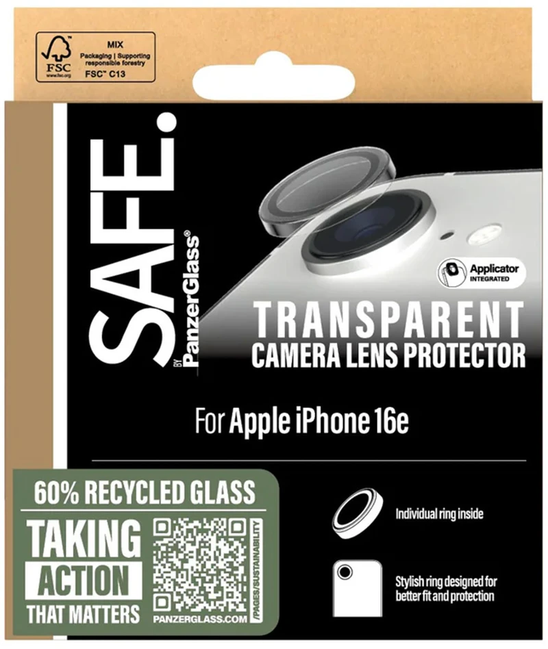 Panzer Glass SAFE by PanzerGlass kameros objektyvo apsauga, skirta iPhone 17e / 16e – skaidri