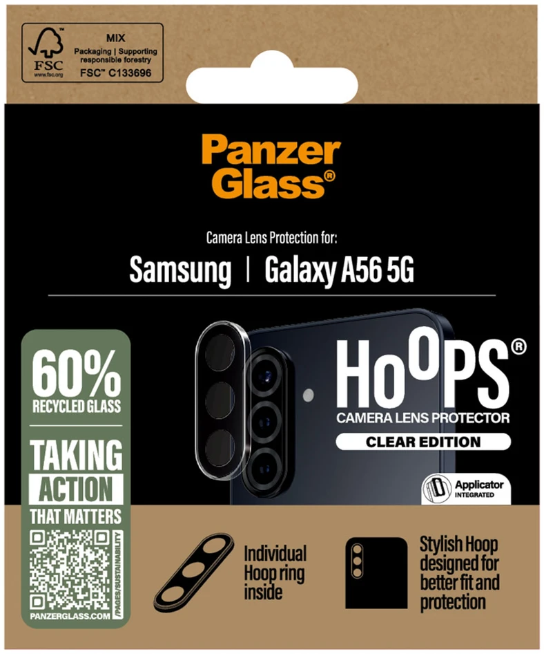 Panzer Glass PanzerGlass Hoops Optic Rings kameros apsauga, skirta Samsung Galaxy A56 – skaidri