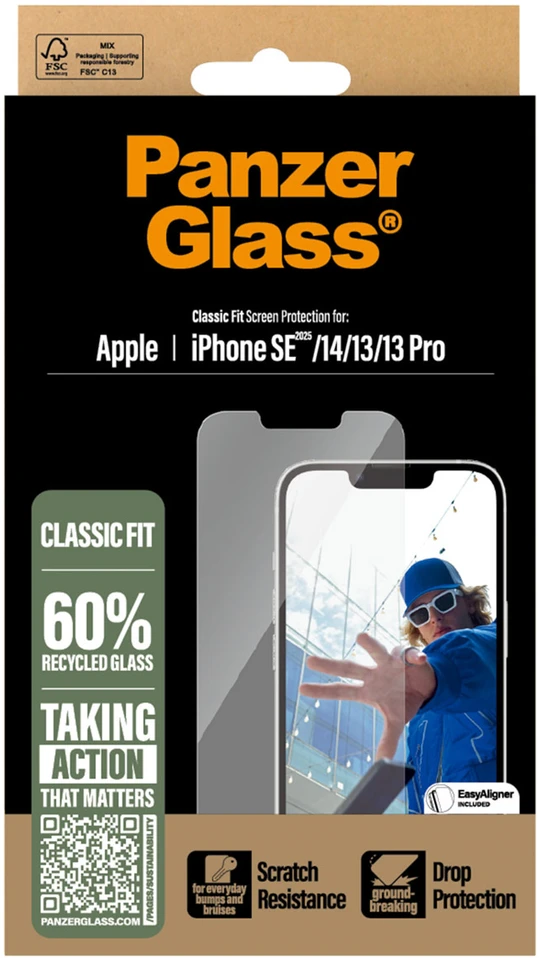 Panzer Glass PanzerGlass antibakterinis ekrano apsauginis stiklas, skirtas iPhone 17e / 16e / 14 / 13 / 13 Pro