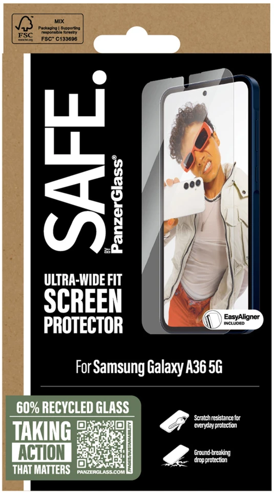 Panzer Glass SAFE by PanzerGlass Ultra-Wide Fit ekrano apsauga su aplikatoriumi, skirta Samsung Galaxy A36