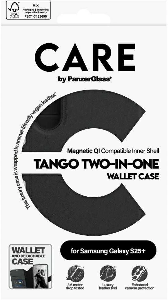 Dėklas Panzer Glass CARE by PanzerGlass Feature Case Tango Du viename piniginė Qi Suderinamas Samsung Galaxy S25 Plus, Juodas