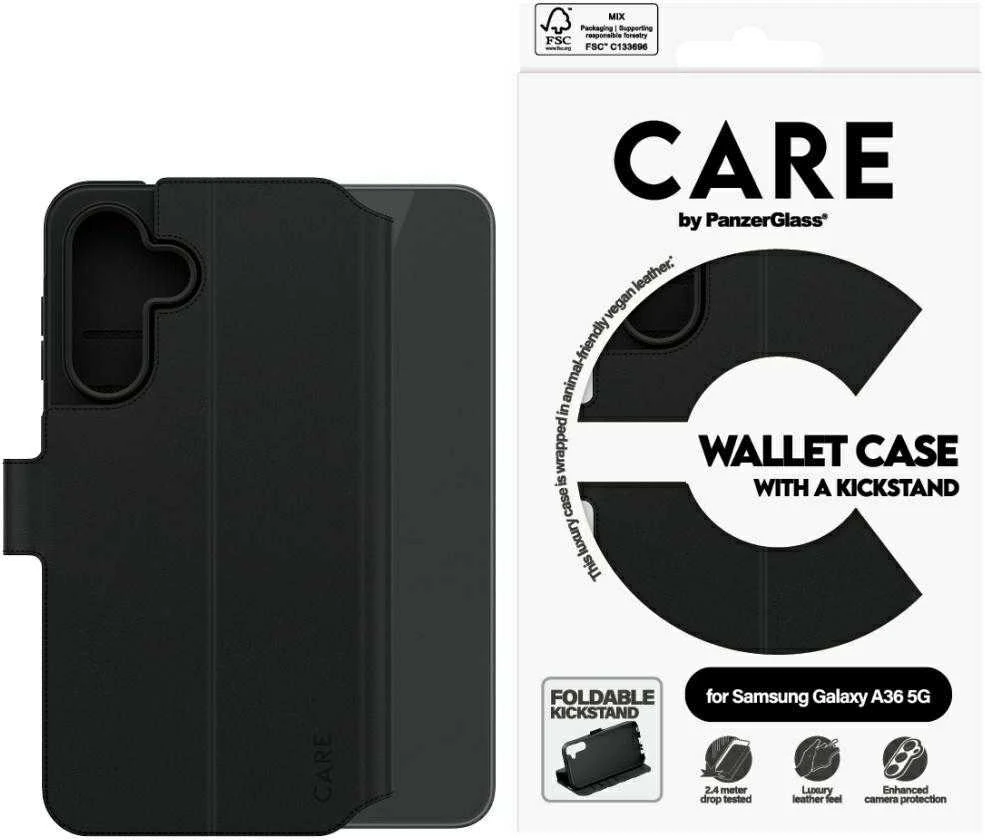 Panzer Glass CARE by PanzerGlass Feature Wallet Kickstand Samsung Galaxy A36 5G dėklas telefonui juodos spalvos