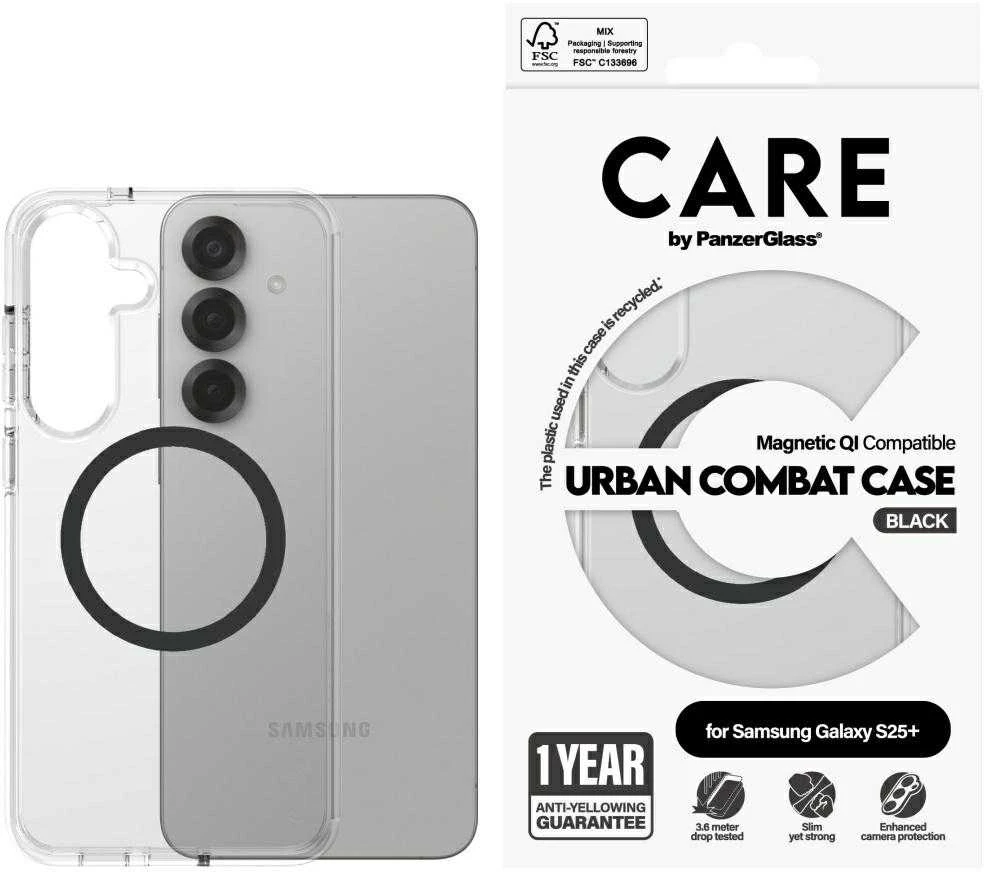 Panzer Glass CARE by PanzerGlass Flagship Urban Combat Juodas QI Samsung Galaxy S25 Plus dėklas telefonui skaidrus