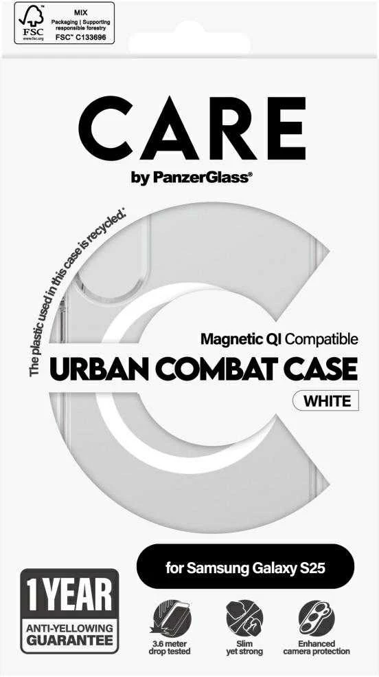 Dėklas Panzer Glass PRIEŽIŪRA Nugaros apsauga | Samsung | Galaxy S25 | Perdirbtas plastikas | Baltas